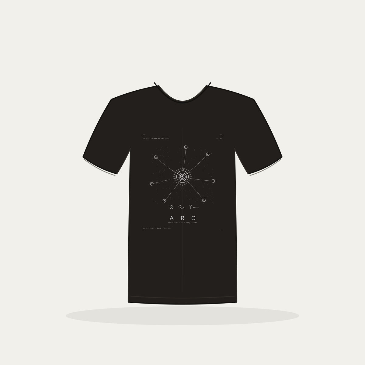 Aro Tee · Plate III · Arochukwu · The Long Roads · Pre-Order (Ships ASAP) — tee mockup | 03-aro-bw-black-tee.jpg