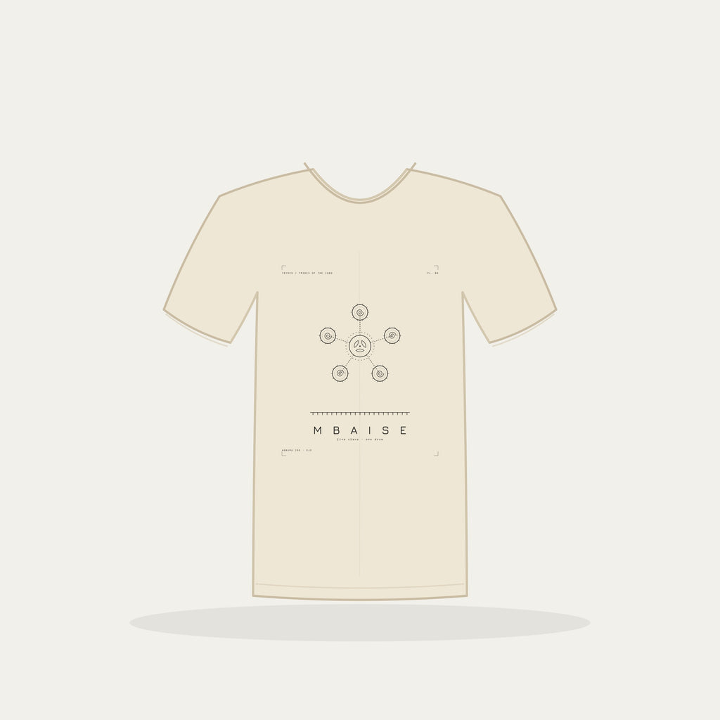 Mbaise Tee · Plate VIII · Five Clans, One Drum · Pre-Order (Ships ASAP) — tee mockup | 08-mbaise-bw-cream-tee.jpg