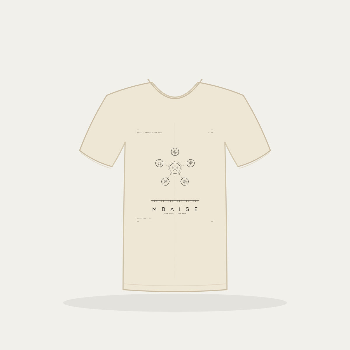 Mbaise Tee · Plate VIII · Five Clans, One Drum · Pre-Order (Ships ASAP) — tee mockup | 08-mbaise-bw-cream-tee.jpg