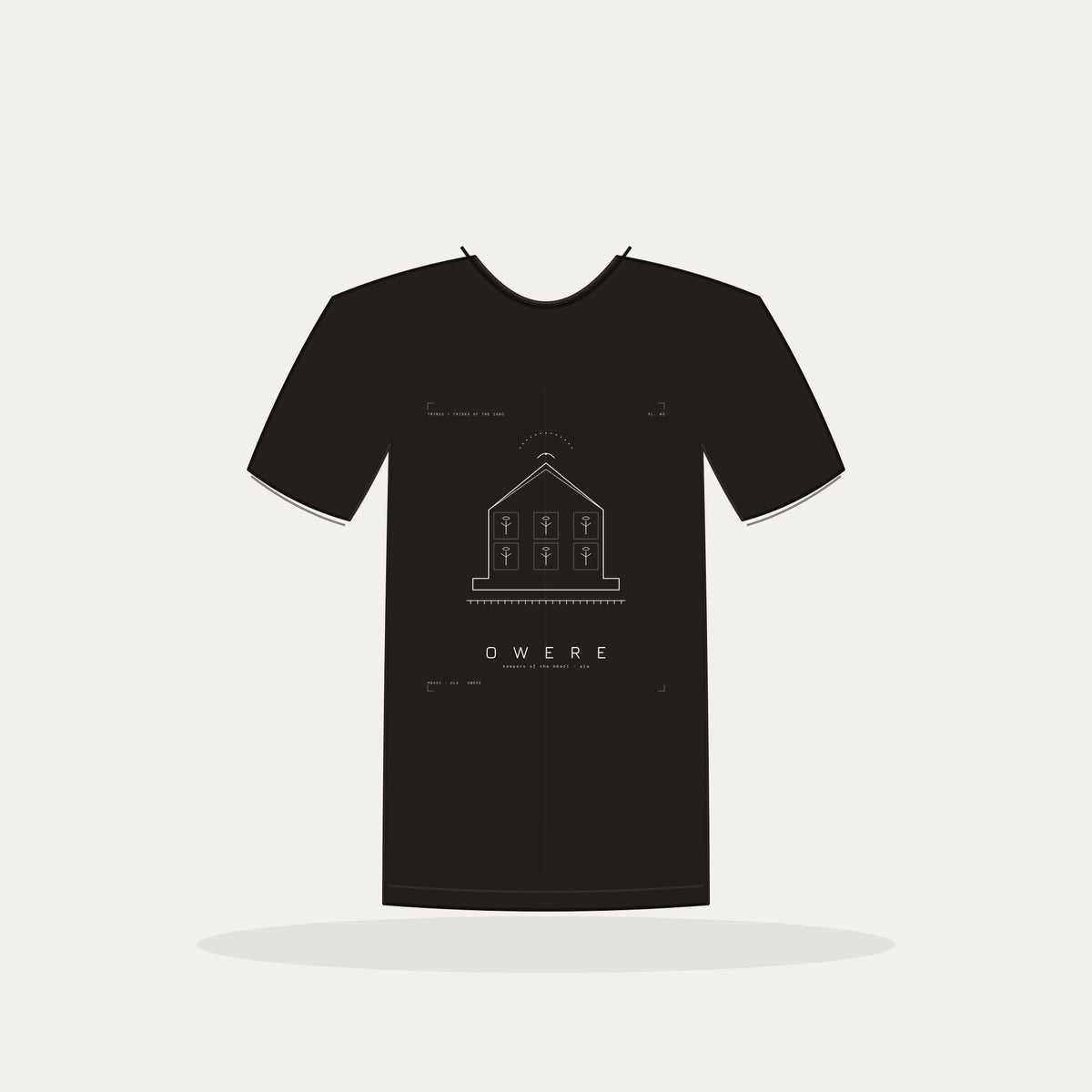 Owere Tee · Plate IX · Keepers of the Mbari · Pre-Order (Ships ASAP) — tee mockup | 09-owere-bw-black-tee.jpg