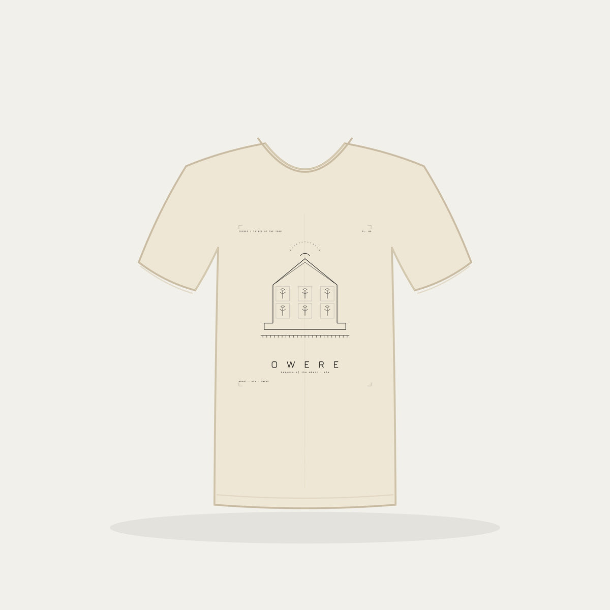 Owere Tee · Plate IX · Keepers of the Mbari · Pre-Order (Ships ASAP) — tee mockup | 09-owere-bw-cream-tee.jpg