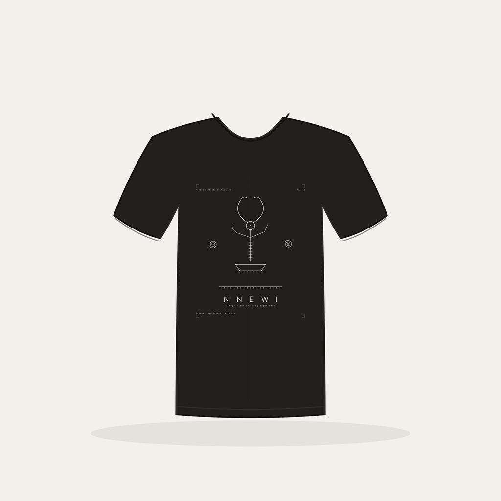 Nnewi Tee · Plate XIV · Ikenga · The Striving Right Hand · Pre-Order (Ships ASAP) — tee mockup | 14-nnewi-bw-black-tee.jpg