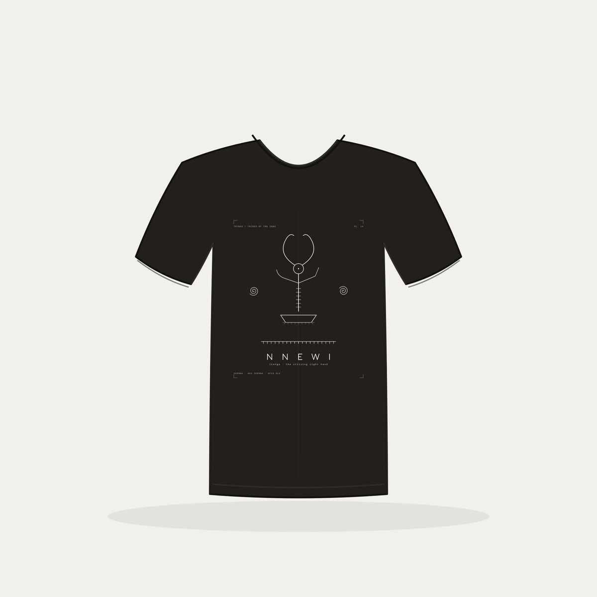 Nnewi Tee · Plate XIV · Ikenga · The Striving Right Hand · Pre-Order (Ships ASAP) — tee mockup | 14-nnewi-bw-black-tee.jpg