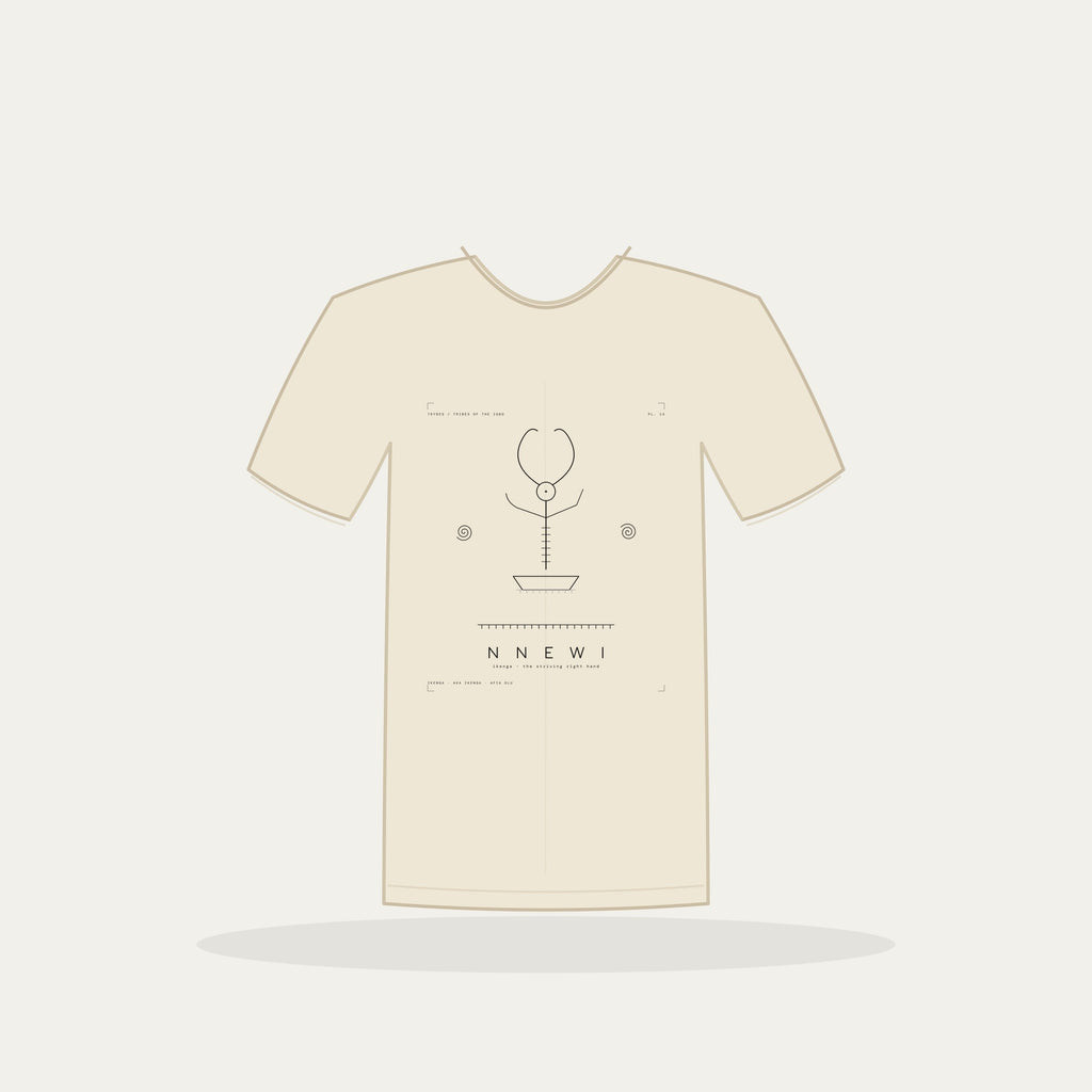 Nnewi Tee · Plate XIV · Ikenga · The Striving Right Hand · Pre-Order (Ships ASAP) — tee mockup | 14-nnewi-bw-cream-tee.jpg