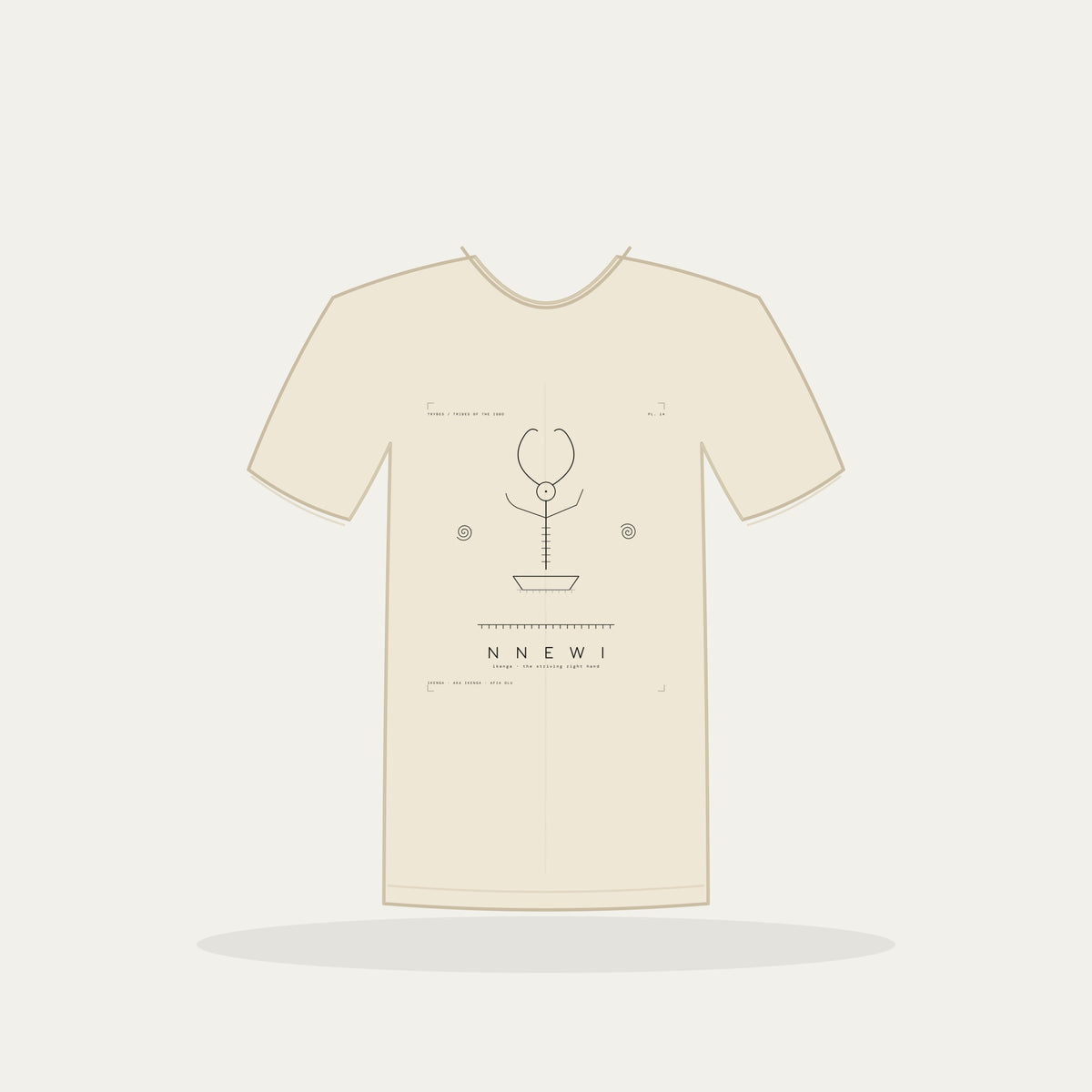Nnewi Tee · Plate XIV · Ikenga · The Striving Right Hand · Pre-Order (Ships ASAP) — tee mockup | 14-nnewi-bw-cream-tee.jpg