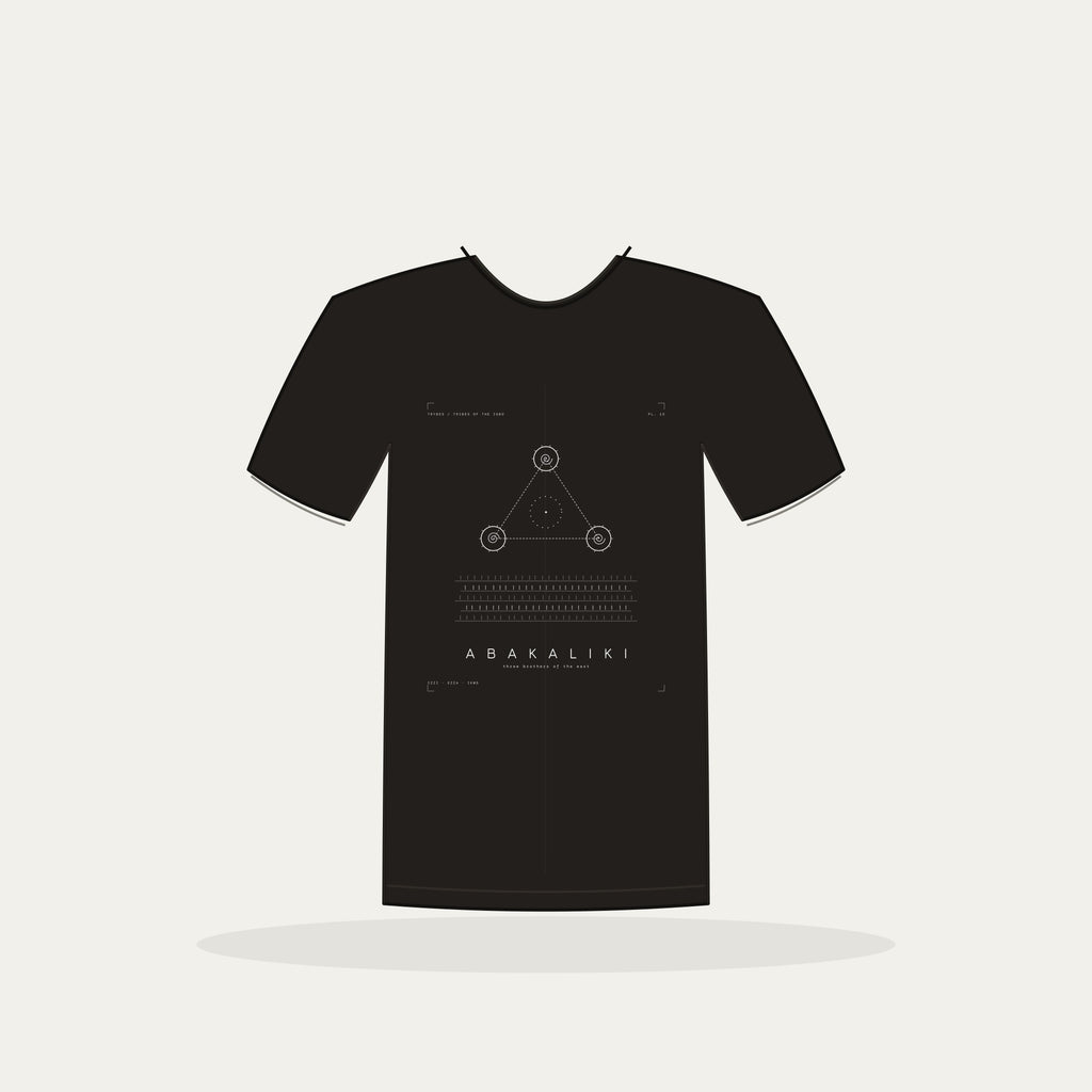 Abakaliki Tee · Plate XV · Three Brothers of the East · Pre-Order (Ships ASAP) — tee mockup | 15-abakaliki-bw-black-tee.jpg