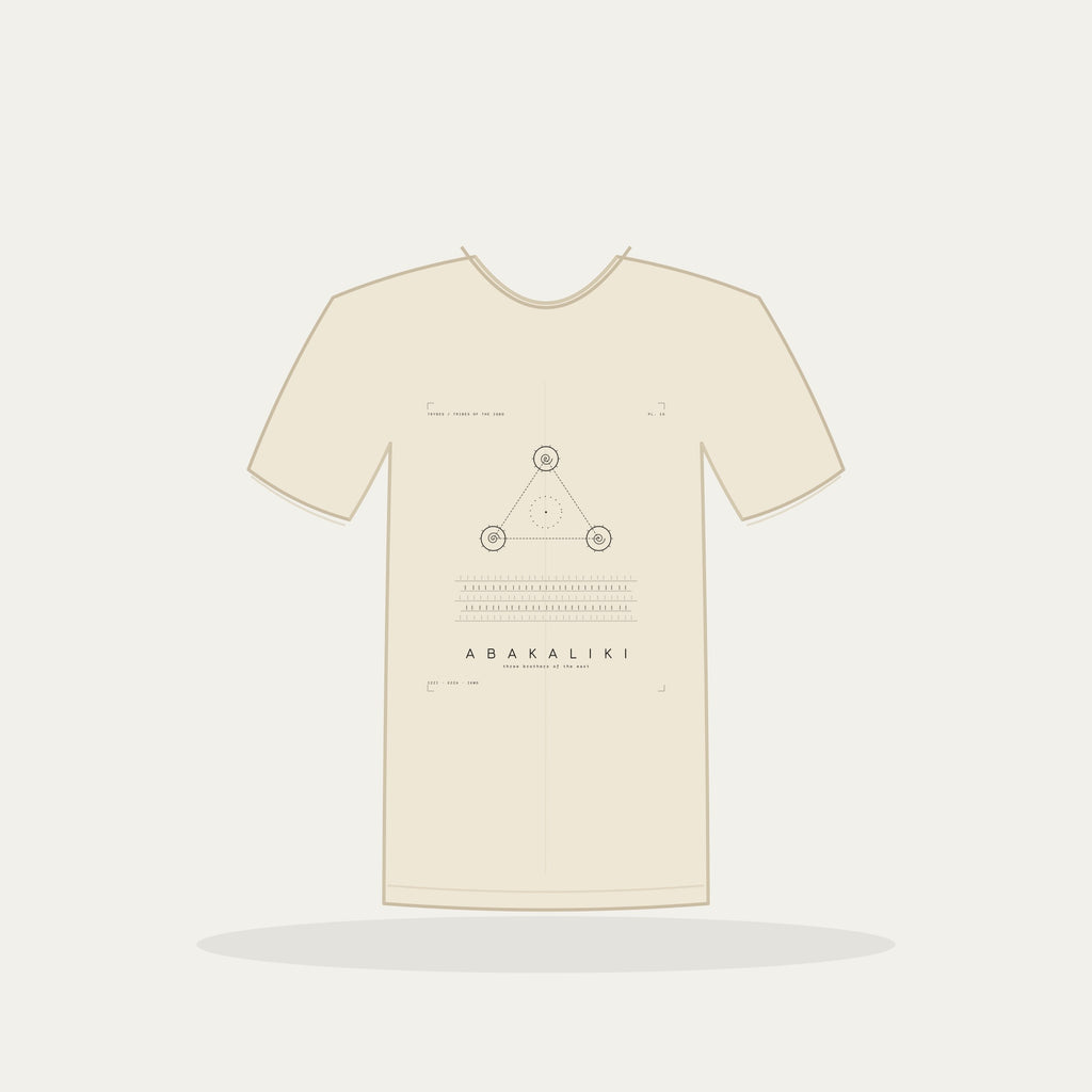 Abakaliki Tee · Plate XV · Three Brothers of the East · Pre-Order (Ships ASAP) — tee mockup | 15-abakaliki-bw-cream-tee.jpg