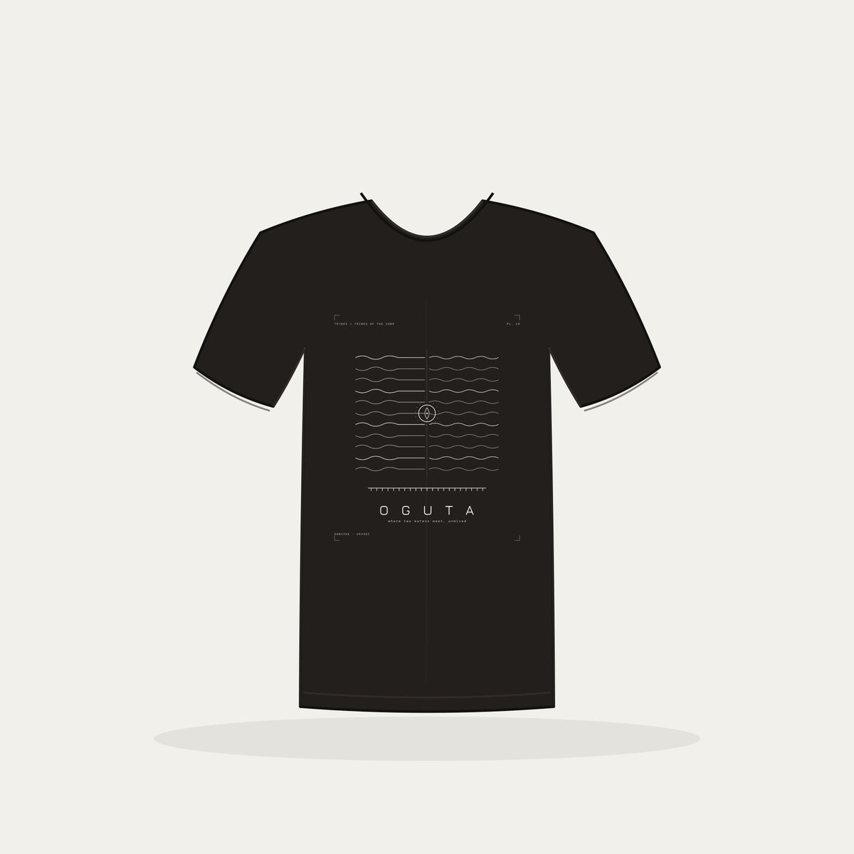 Oguta Tee · Plate XVI · Where Two Waters Meet · Pre-Order (Ships ASAP) — tee mockup | 16-oguta-bw-black-tee.jpg