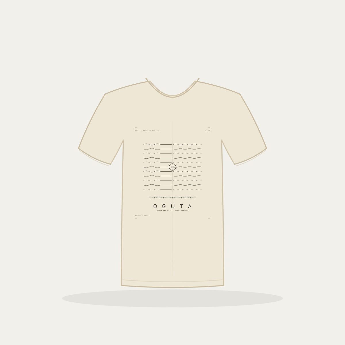Oguta Tee · Plate XVI · Where Two Waters Meet · Pre-Order (Ships ASAP) — tee mockup | 16-oguta-bw-cream-tee.jpg