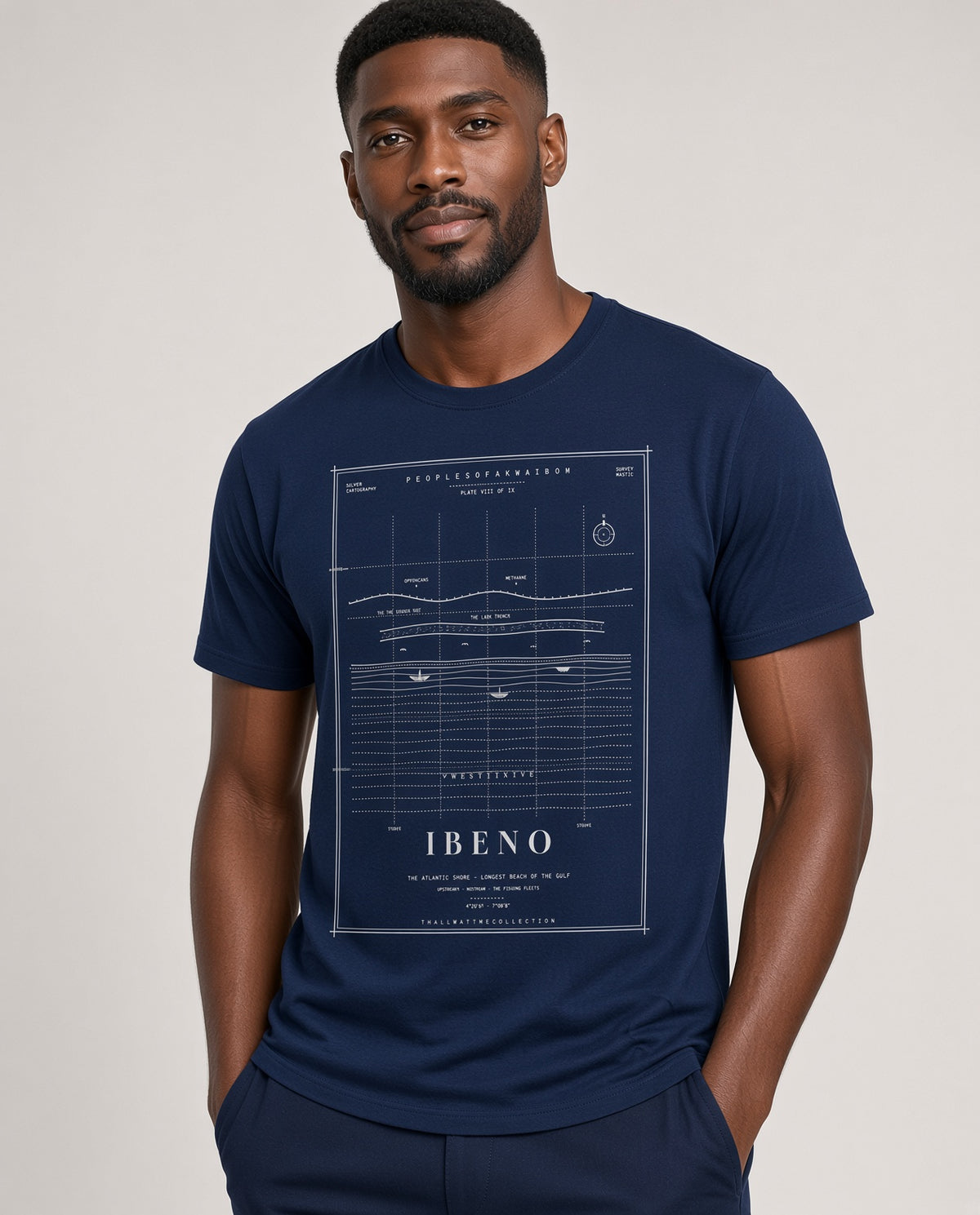 Ibeno Tee · Plate VIII · The Atlantic Shore · Pre-Order (Ships ASAP) on-model Navy variant