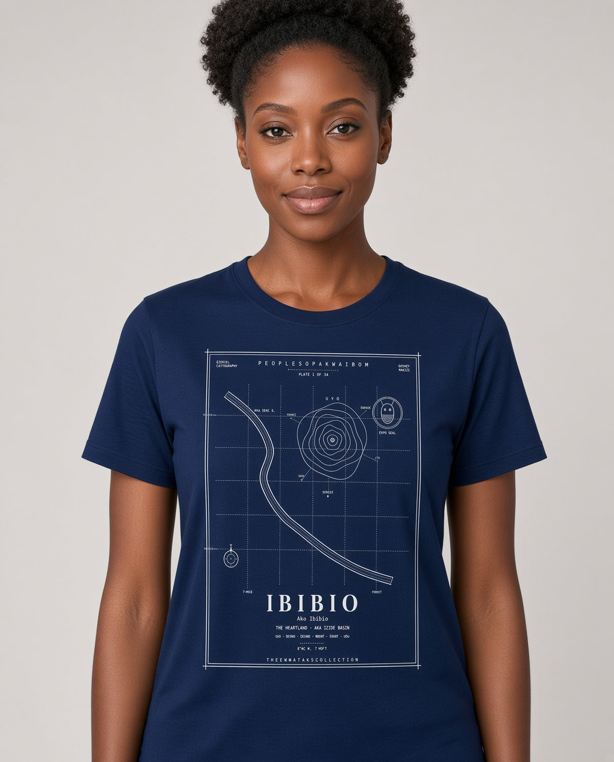 Ibibio Tee · Plate I · The Heartland · Pre-Order (Ships ASAP) on-model Navy variant