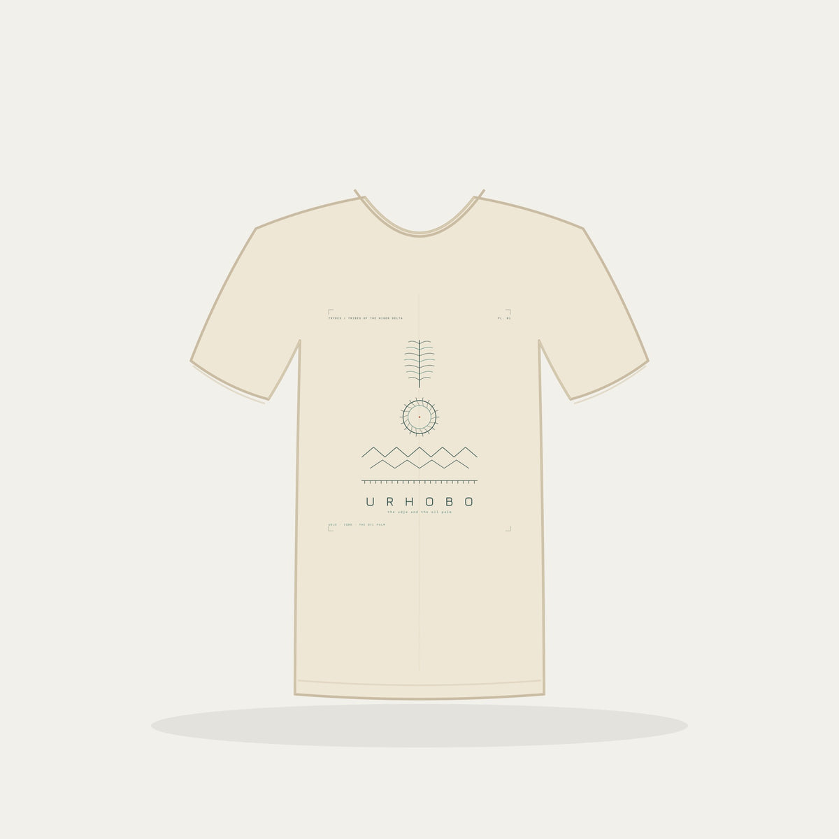 Urhobo Tee · Plate I · The Udje and the Oil Palm · Pre-Order (Ships ASAP) — tee mockup | nd01-urhobo-cream-front.jpg
