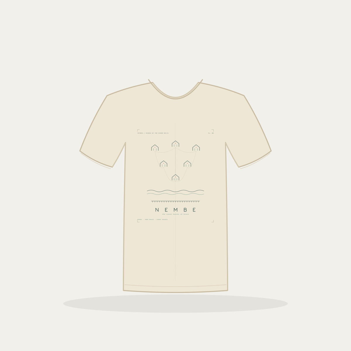 Nembe Tee · Plate V · The Canoe Houses of Brass · Pre-Order (Ships ASAP) — tee mockup | nd05-nembe-cream-front.jpg