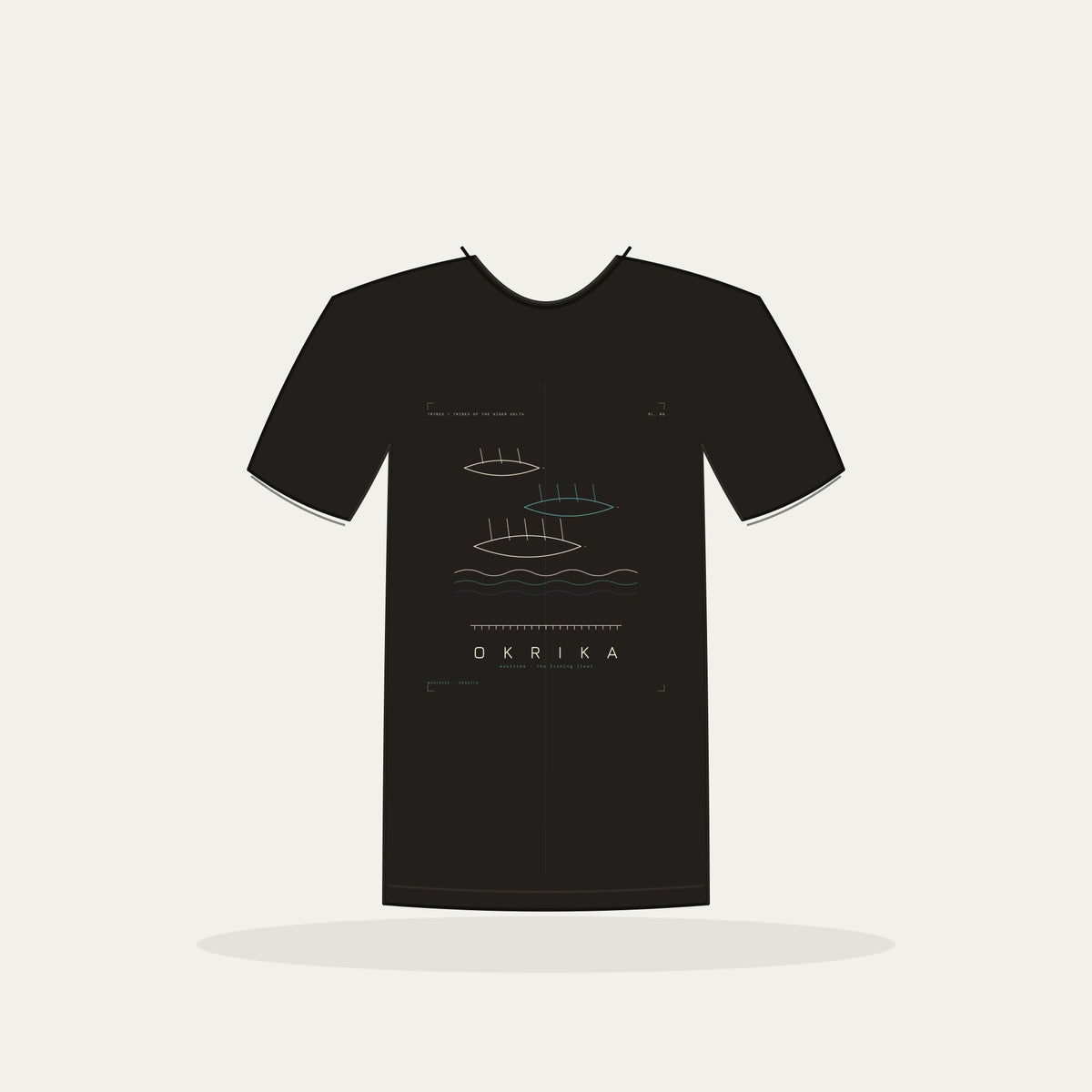 Okrika Tee · Plate VIII · Wakirike · The Fishing Fleet · Pre-Order (Ships ASAP) — tee mockup | nd08-okrika-black-front.jpg