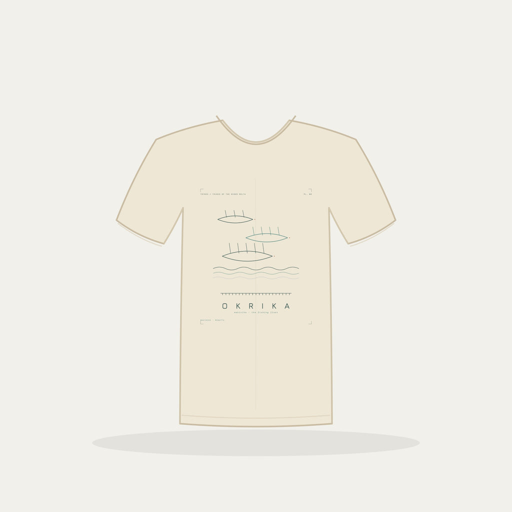 Okrika Tee · Plate VIII · Wakirike · The Fishing Fleet · Pre-Order (Ships ASAP) — tee mockup | nd08-okrika-cream-front.jpg