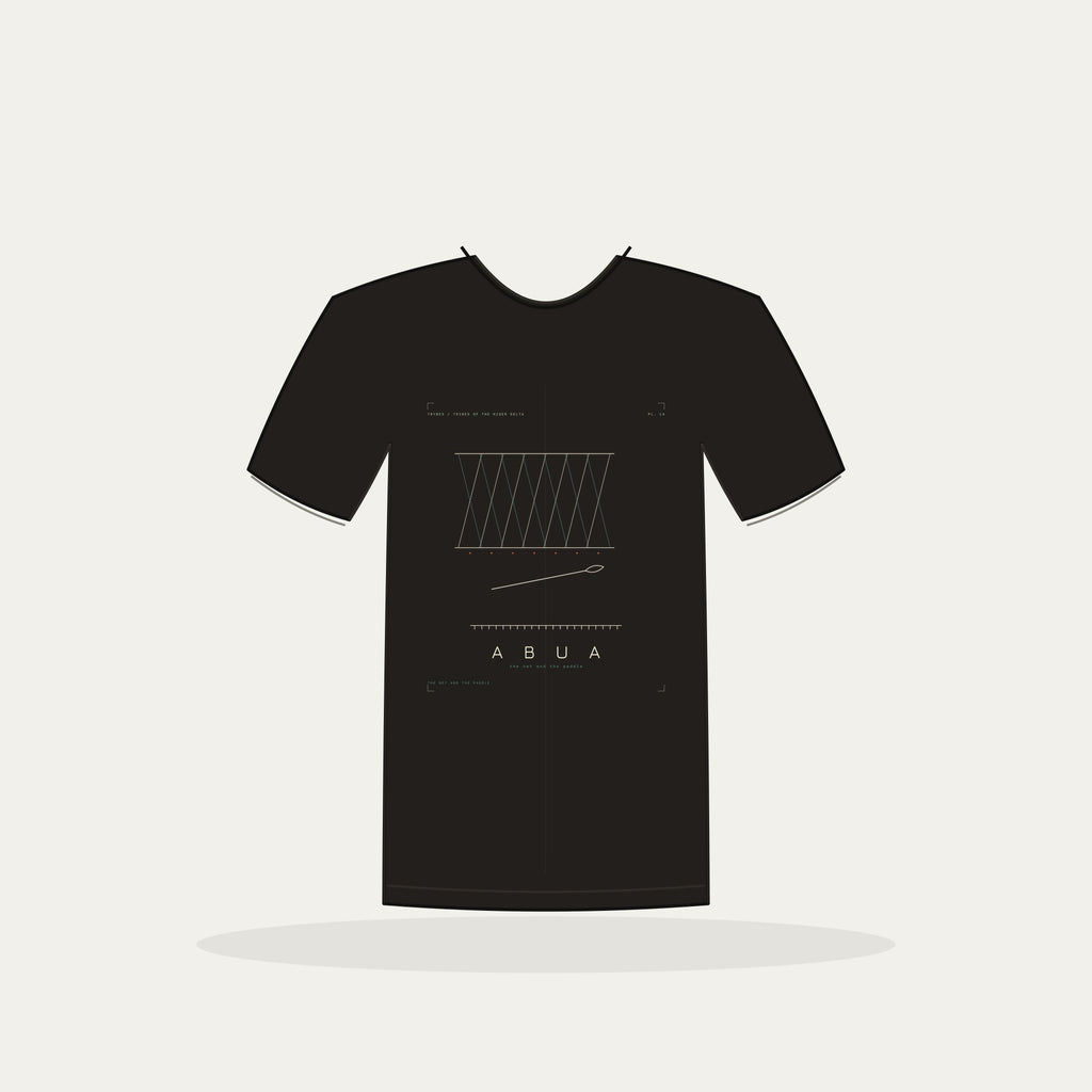 Abua Tee · Plate XIV · The Net and the Paddle · Pre-Order (Ships ASAP) — tee mockup | nd14-abua-black-front.jpg