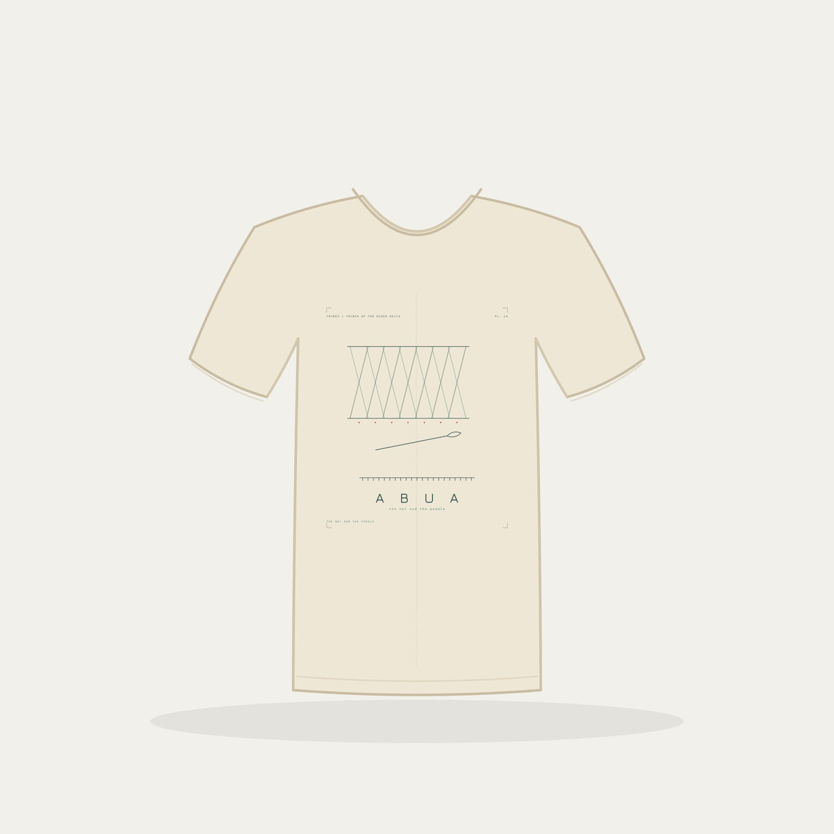 Abua Tee · Plate XIV · The Net and the Paddle · Pre-Order (Ships ASAP) — tee mockup | nd14-abua-cream-front.jpg