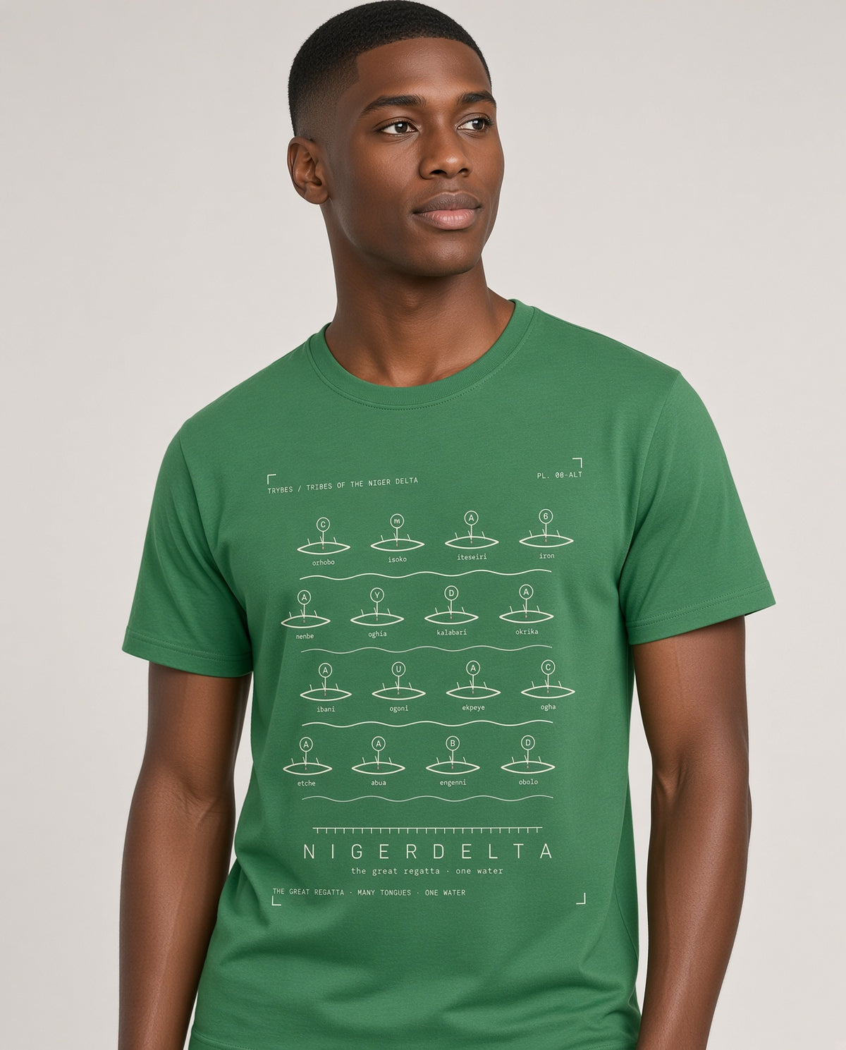 Obolo Tee · Plate XVI · People of the Open Coast · Pre-Order (Ships ASAP) on-model Green variant