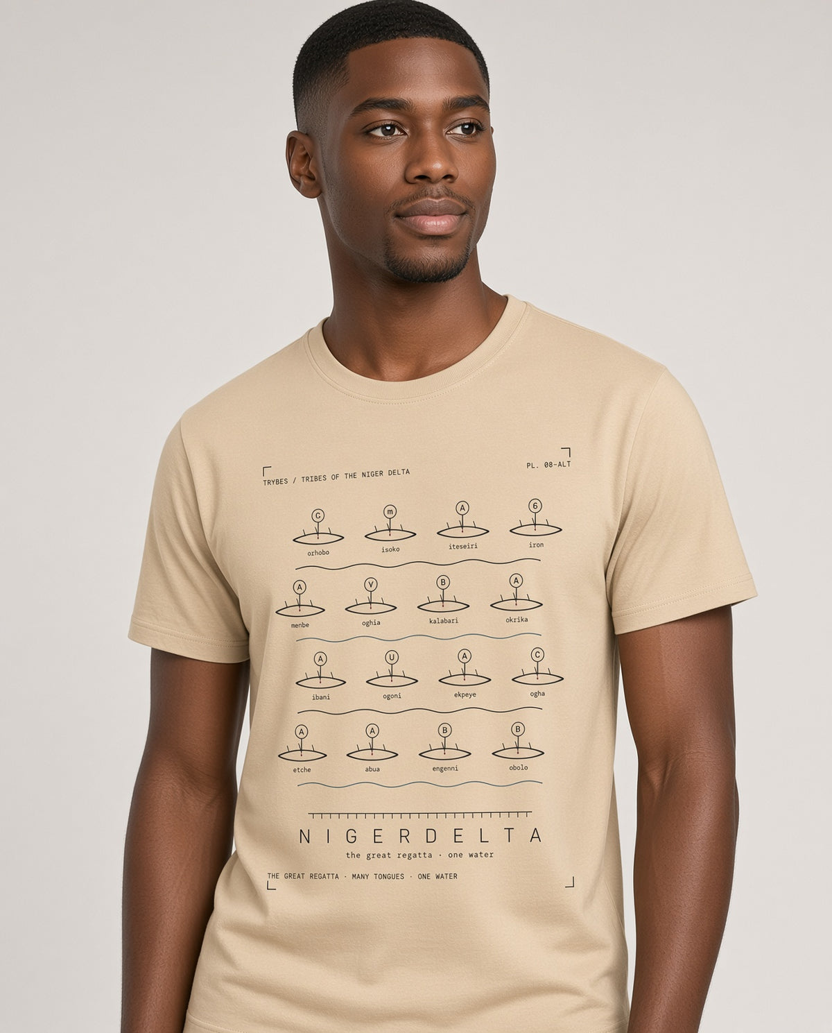 Obolo Tee · Plate XVI · People of the Open Coast · Pre-Order (Ships ASAP) on-model Sand variant