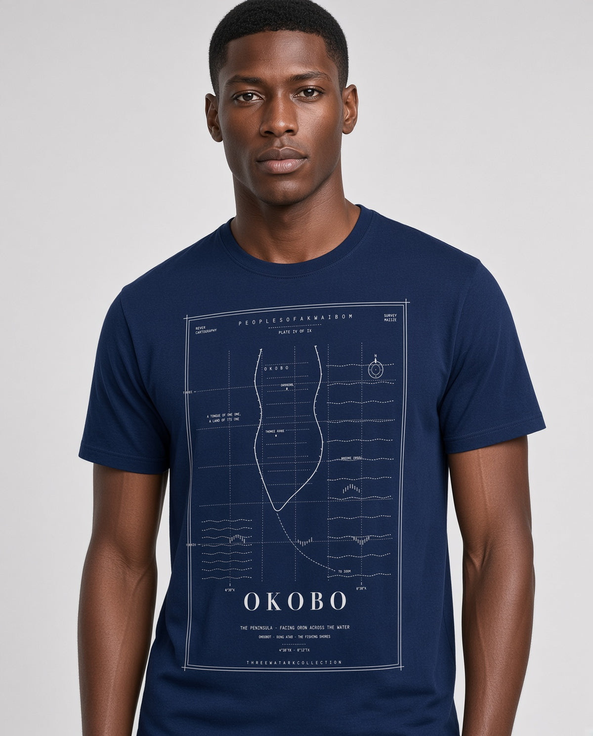 Okobo Tee · Plate IV · The Peninsula · Pre-Order (Ships ASAP) on-model Navy variant