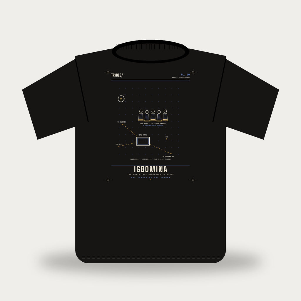 Igbomina — The Tribes of the Yoruba · Pre-Order (Ships ASAP) — tee mockup | yo10-igbomina-black-front.jpg